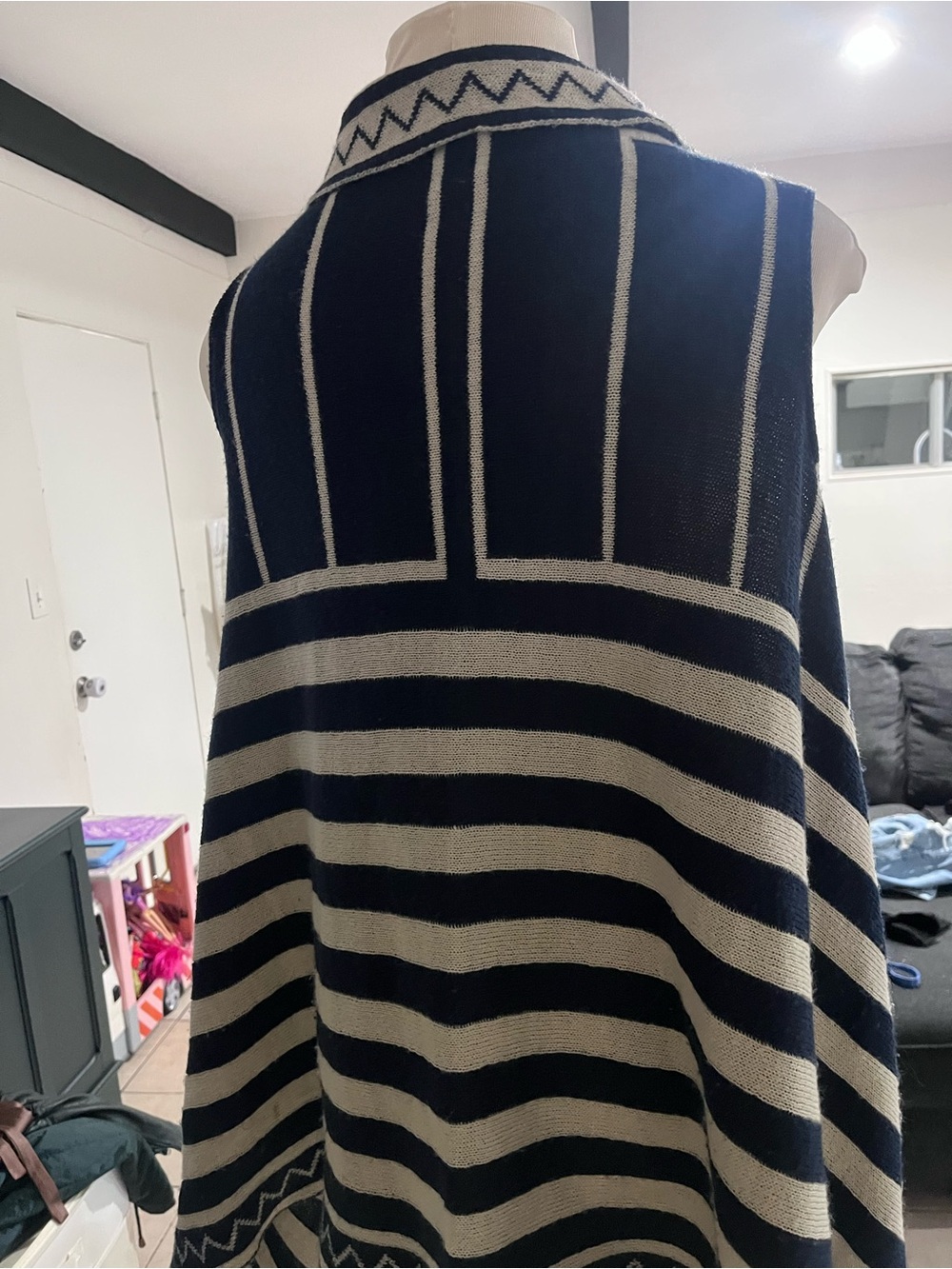 Striped Navy and Cream Knit Vest